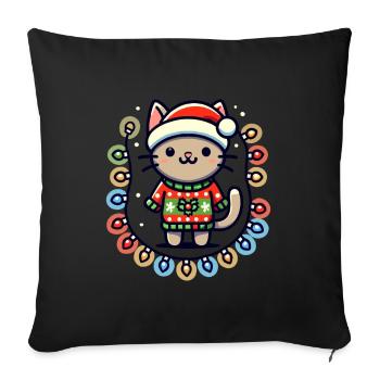 Christmas cat with fairy lights - Sofa pillowcase 17,3'' x 17,3'' (45 x 45 cm) - black - Front