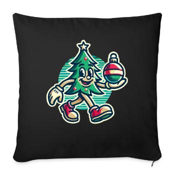 Arbre de Noël rétro drôle avec boule - Housse de coussin décorative 45 x 45 cm - noir - Devant