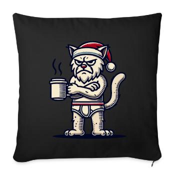 Funny grumpy Christmas cat with coffee - Sofa pillowcase 17,3'' x 17,3'' (45 x 45 cm) - black - Front
