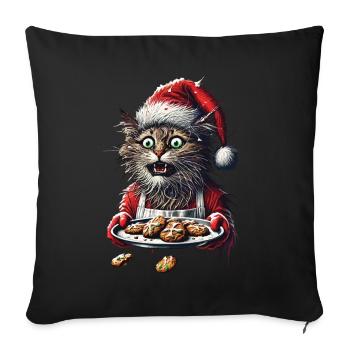 Christmas Cat with Cookies - Sofa pillowcase 17,3'' x 17,3'' (45 x 45 cm) - black - Front