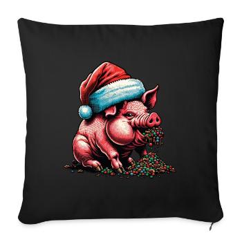 Christmas Pig with Hat - Sofa pillowcase 17,3'' x 17,3'' (45 x 45 cm) - black - Front