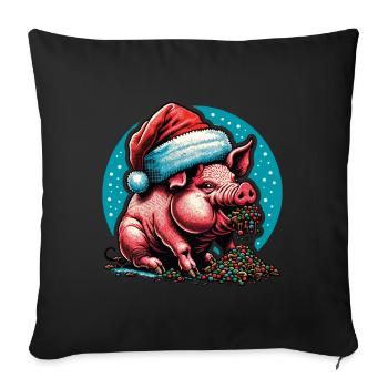 Christmas Greedy Pig Gluttony - Sofa pillowcase 17,3'' x 17,3'' (45 x 45 cm) - black - Front