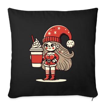 Gnome amateur de café de Noël - Housse de coussin décorative 45 x 45 cm - noir - Devant