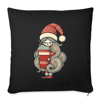 Christmas Gnome With Coffee In Hand - Sofa pillowcase 17,3'' x 17,3'' (45 x 45 cm) - black - Front