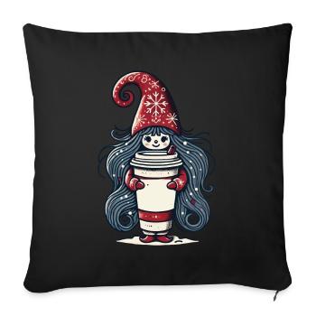 Gnome amateur de café de Noël - Housse de coussin décorative 45 x 45 cm - noir - Devant