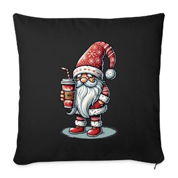 Nain de Noël avec du café pour les amateurs de café - Housse de coussin décorative 45 x 45 cm - noir - Devant