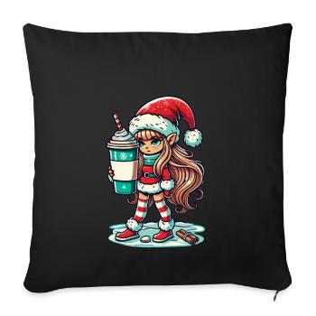 Nain de Noël au café - Housse de coussin décorative 45 x 45 cm - noir - Devant