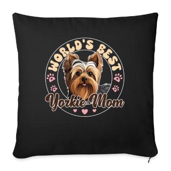 Yorkshire Terrier Chien Yorkie maman - Housse de coussin décorative 45 x 45 cm - noir - Devant