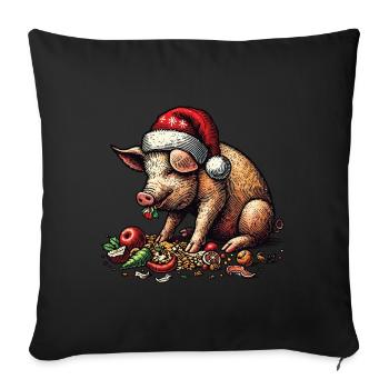 Christmas pig with festive appetite - Sofa pillowcase 17,3'' x 17,3'' (45 x 45 cm) - black - Front