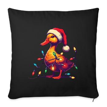 Weihnachten Lustige Ente Mit Lichterkette - Sofakissenbezug 45 x 45 cm - Schwarz - Vorne