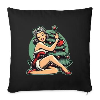 Noël dans le style rétro vintage Pin Up - Housse de coussin décorative 45 x 45 cm - noir - Devant