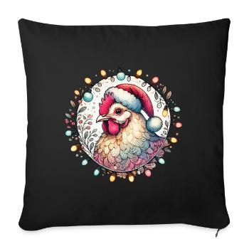 Coq de Noël avec des guirlandes lumineuses - Housse de coussin décorative 45 x 45 cm - noir - Devant