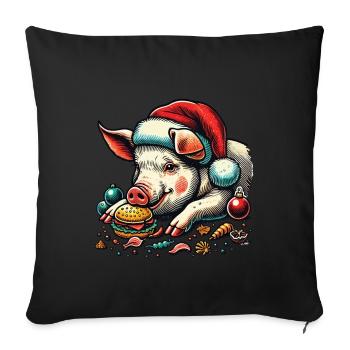 Christmas Eaten Pig with Burger - Sofa pillowcase 17,3'' x 17,3'' (45 x 45 cm) - black - Front