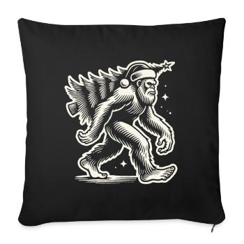 Bigfoot de Noël avec arbre de Noël style rétro - Housse de coussin décorative 45 x 45 cm - noir - Devant