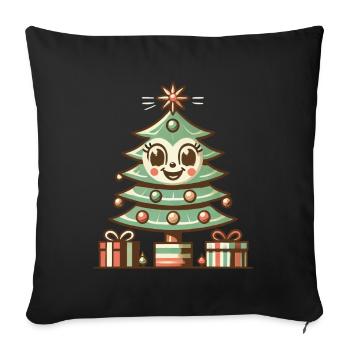 Fröhlicher Weihnachtsbaum Mit Geschenken - Sofakissenbezug 45 x 45 cm - Schwarz - Vorne