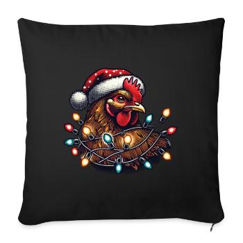 Poulet de Noël avec guirlandes lumineuses - Housse de coussin décorative 45 x 45 cm - noir - Devant