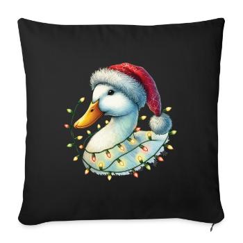 Canard drôle de Noël avec des guirlandes lumineuses - Housse de coussin décorative 45 x 45 cm - noir - Devant