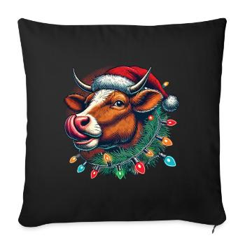 Weihnachten Lustige Kuh Mit Lichterkette - Sofakissenbezug 45 x 45 cm - Schwarz - Vorne