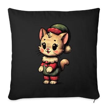 Funny Cat Christmas Retro Vintage Style - Sofa pillowcase 17,3'' x 17,3'' (45 x 45 cm) - black - Front