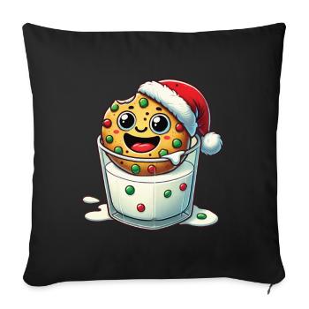 Biscuit joyeux avec chapeau de père Noël - Housse de coussin décorative 45 x 45 cm - noir - Devant