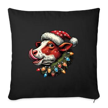 Weihnachten Lustige Kuh Mit Lichterkette - Sofakissenbezug 45 x 45 cm - Schwarz - Vorne