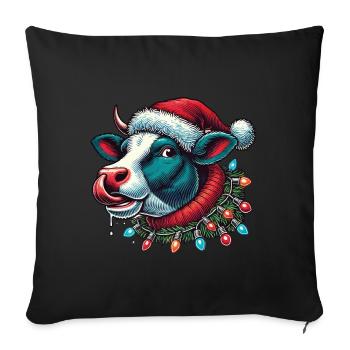 Weihnachten Lustige Kuh Mit Lichterkette - Sofakissenbezug 45 x 45 cm - Schwarz - Vorne