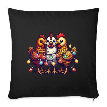 Poulets drôles de Noël avec des guirlandes lumineuses - Housse de coussin décorative 45 x 45 cm - noir - Devant