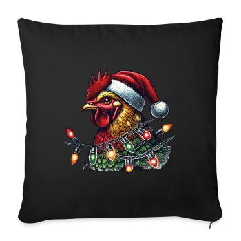 Coq de Noël avec des guirlandes lumineuses - Housse de coussin décorative 45 x 45 cm - noir - Devant