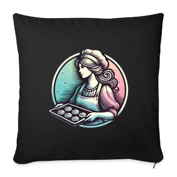 Bäckerin Mit Tablett Frischer Brötchen - Sofakissenbezug 45 x 45 cm - Schwarz - Vorne