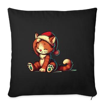 Chat mignon Noël look rétro - Housse de coussin décorative 45 x 45 cm - noir - Devant