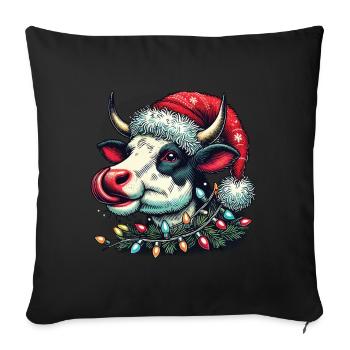 Lustige Kuh Mit Weihnachtsmütze - Sofakissenbezug 45 x 45 cm - Schwarz - Vorne