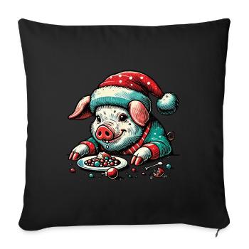 Greedy Christmas Pig - Sofa pillowcase 17,3'' x 17,3'' (45 x 45 cm) - black - Front