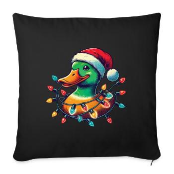 Drôle de canard de Noël avec des lumières - Housse de coussin décorative 45 x 45 cm - noir - Devant