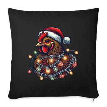 Poulet de Noël avec guirlandes lumineuses - Housse de coussin décorative 45 x 45 cm - noir - Devant