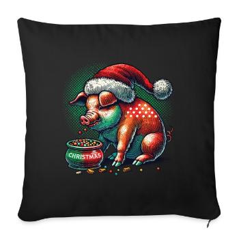 Christmas greedy pig with cap - Sofa pillowcase 17,3'' x 17,3'' (45 x 45 cm) - black - Front