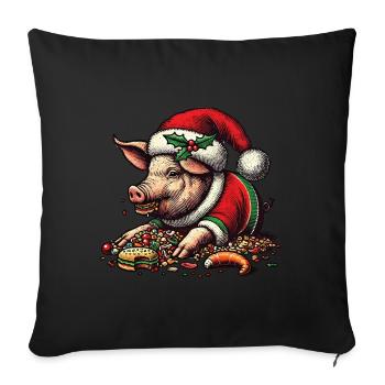 Christmassy gluttony pig - Sofa pillowcase 17,3'' x 17,3'' (45 x 45 cm) - black - Front