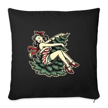 Pin-up de Noël style rétro vintage - Housse de coussin décorative 45 x 45 cm - noir - Devant