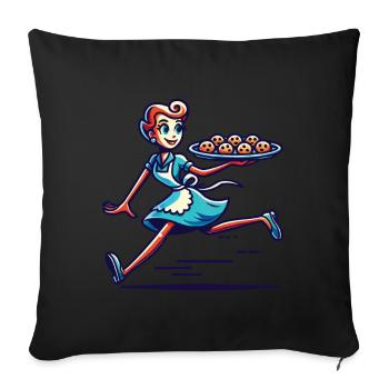 Boulanger joyeux servant des biscuits frais - Housse de coussin décorative 45 x 45 cm - noir - Devant