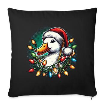 Drôle de canard avec des lumières de Noël - Housse de coussin décorative 45 x 45 cm - noir - Devant