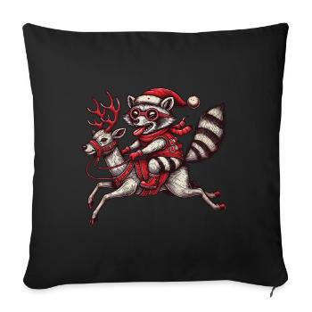 Wild raccoon riding Christmas reindeer - Sofa pillowcase 17,3'' x 17,3'' (45 x 45 cm) - black - Front