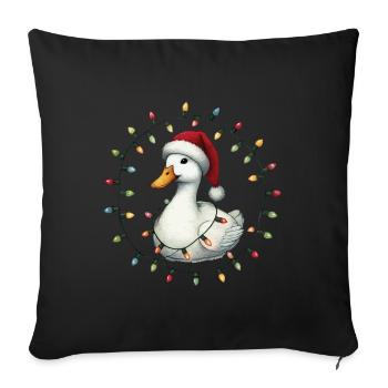 Drôle de canard avec des guirlandes lumineuses Noël - Housse de coussin décorative 45 x 45 cm - noir - Devant