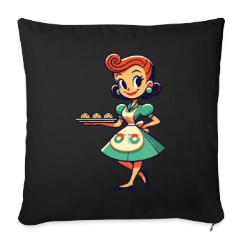 Femme au foyer rétro avec plateau à biscuits - Housse de coussin décorative 45 x 45 cm - noir - Devant