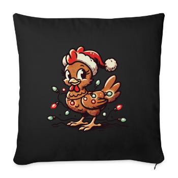 Poulet de Noël avec guirlandes lumineuses - Housse de coussin décorative 45 x 45 cm - noir - Devant