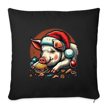Greedy Christmas piglet in festive style - Sofa pillowcase 17,3'' x 17,3'' (45 x 45 cm) - black - Front