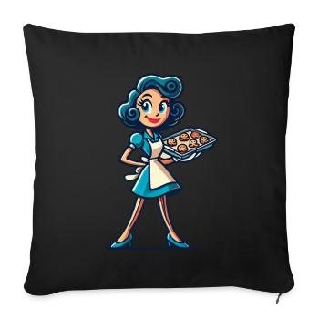 Boulanger joyeux avec plateau à biscuits - Housse de coussin décorative 45 x 45 cm - noir - Devant