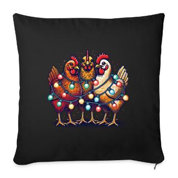 Poulets drôles de Noël avec des guirlandes lumineuses - Housse de coussin décorative 45 x 45 cm - noir - Devant