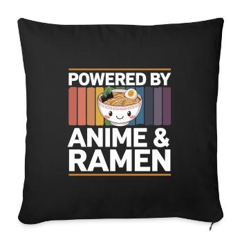 Propulsé par Anime & Ramen – Funny Otaku Design - Housse de coussin décorative 45 x 45 cm - noir - Devant