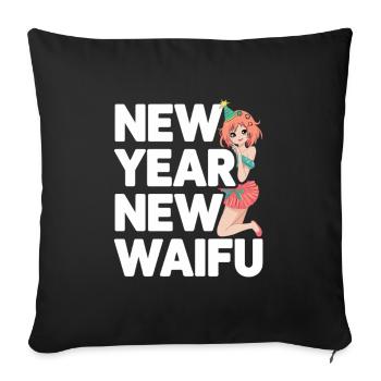 Nouvel An, Nouveau Waifu - Conception drôle d’Anime Otaku - Housse de coussin décorative 45 x 45 cm - noir - Devant