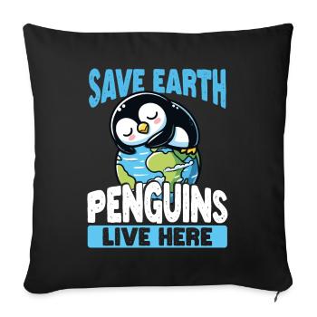 Sauvez la Terre Les manchots vivent ici Jour de la Terre - Housse de coussin décorative 45 x 45 cm - noir - Devant