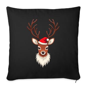 Renne de Noël avec bonnet rouge - Housse de coussin décorative 45 x 45 cm - noir - Devant